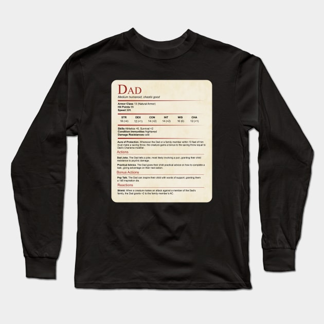 D&D Dad Statblock Long Sleeve T-Shirt by Sunburst